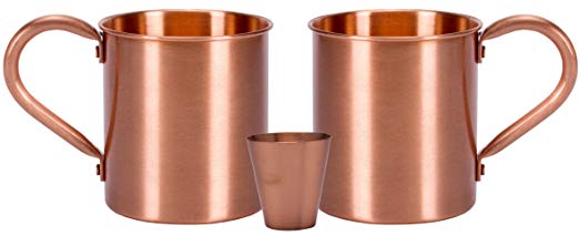 Melange 24 Oz Copper Classic Mug for Moscow Mules, Set of 2 with One Shot Glass - Heavy Gauge - No lining - includes FREE Recipe card