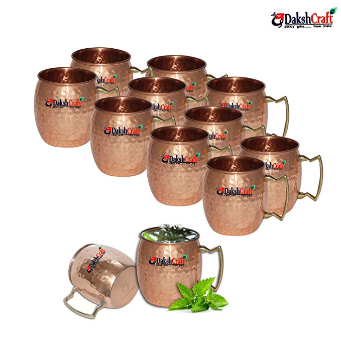 Dakshcraft Handmade Pure Copper Hammered Moscow Mule Mug,Set of 12