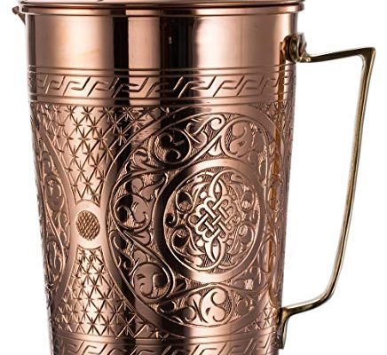 New* CopperBull 2017 Heavy Gauge 1mm Solid Hammered Copper Water Moscow Mule Serving Pitcher Jug with Lid, 2.2-Quart (Engraved Copper) Review