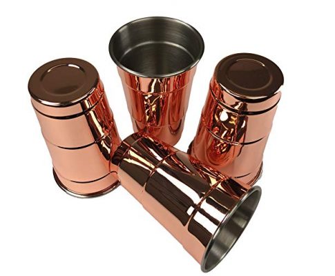 BonBon Moscow Mule Mugs – 4 Pack Copper Red Solo Cups Pure Copper Stainless lines glass for mule recipe cocktail beverages, soft drinks, Handcrafted, 16oz, 20 Gauge Hammered (Set of 4) Review