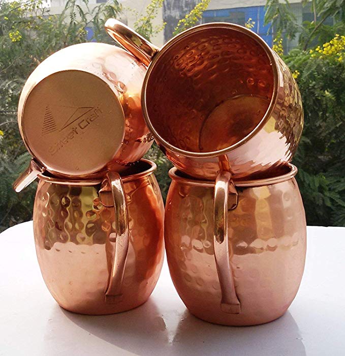 Copper Barrel Moscow Mule, Size 16 Oz, Moscow Mule Mug - 100% Pure Solid Copper, No Nickel Interior, Hand Hammered Set Of-4 by CGP