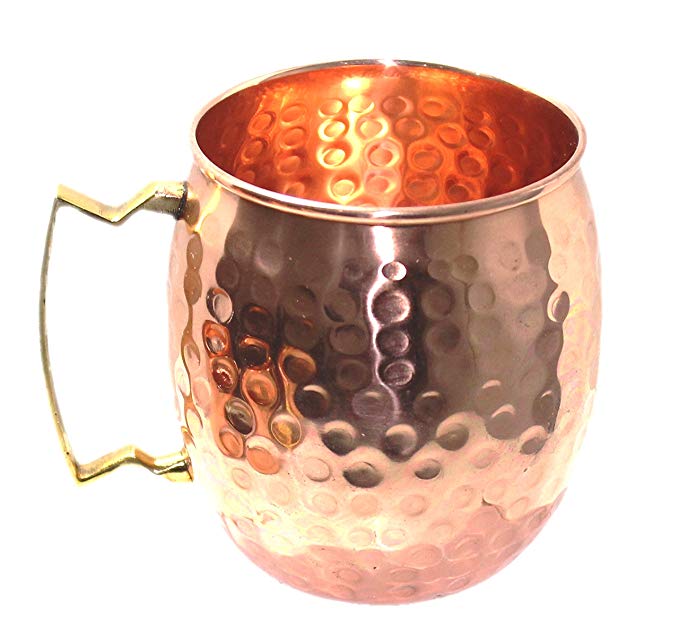 STREET CRAFT Handmade Pure Copper Hammered Moscow Mule Mug Set of 1 with 1 Metal Hammered Coasters