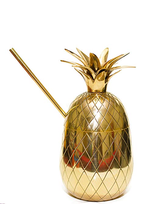 20oz Brass Pineapple Mug, Pineapple Cocktail Mug with Straw by Om Creation