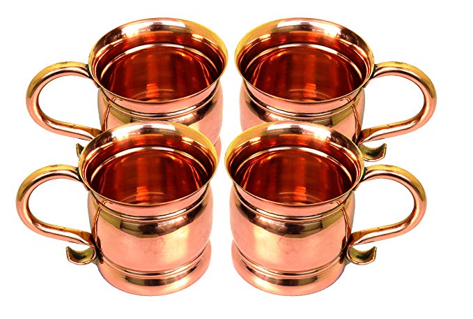 STREET CRAFT Set of 4 Pure and Authentic Copper Old Fashion Smooth Moscow Mule Mug with Flat Lip Copper Moscow Mule Mugs Copper Flat Handle Capacity 14 Ounce